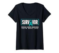 Femme Chemise de survivant du Cancer de l'ovaire - Sensibilisation au Cancer de l'ovaire T-Shirt avec Col en V