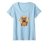 Femme Chemise de yoga mandalas méditation chien berger allemand yoga T-Shirt avec Col en V