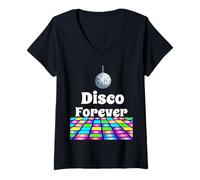 Femme Chemise disco sur le thème des années 70 pour fête disco Forever Disco Ball T-Shirt avec Col en V