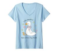 Femme Chemise d'oie pleurante Mignonne et Amusante avec Soutien émotionnel Animal Humour T-Shirt avec Col en V