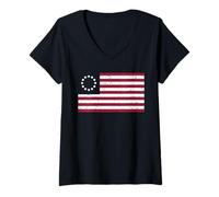 Femme Chemise Drapeau Betsy Ross - Drapeau américain Betsy Ross Vieilli T-Shirt avec Col en V