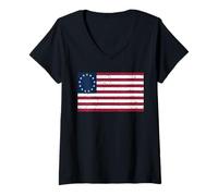 Femme Chemise Drapeau Betsy Ross - Drapeau de Betsy Ross Vieilli T-Shirt avec Col en V