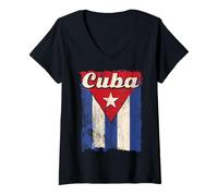 Femme Chemise Drapeau cubain Cuba Bandera Cubana Patriotique T-Shirt avec Col en V