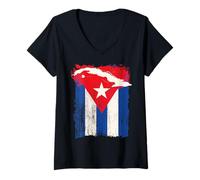Femme Chemise Drapeau cubain hispanique Mois de la Révolution T-Shirt avec Col en V