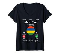 Femme Chemise Drapeau Mauritius is Calling and I Must Go T-Shirt avec Col en V