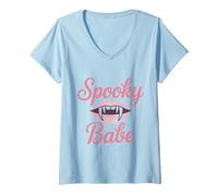Femme Chemise effrayante pour bébé Motif lèvres de Vampire Rose Halloween T-Shirt avec Col en V