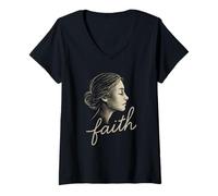 Femme Chemise Faith Woman Face Line Art T-Shirt Minimaliste pour croyant T-Shirt avec Col en V