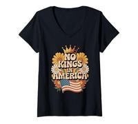 Femme Chemise florale rétro des années 70 pour femmes, pas de roi dans la démocratie américaine T-Shirt avec Col en V