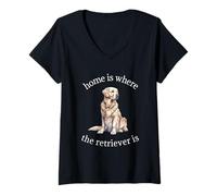 Femme Chemise Golden Retriever - Home is Where The Retriever is T-Shirt avec Col en V