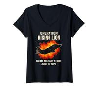 Femme Chemise humoristique « Operation Rising Lion Airstrike » T-Shirt avec Col en V