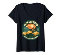 Femme Chemise Indy and Beyond Explore Indiana Zoo Museum Sunset T-Shirt avec Col en V