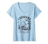 Femme Chemise Louisiana Pelican State Swamp and Wildlife Vintage T-Shirt avec Col en V