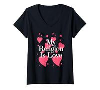 Femme Chemise « My Religion is Love » - Chemise Positive pour Enfants et Adultes T-Shirt avec Col en V