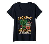 Femme Chemise Nevada Jackpot NV Christmas Slot Cactus Lights T-Shirt avec Col en V