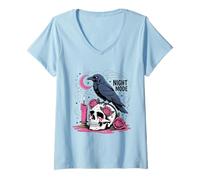 Femme Chemise Night Mode Raven Skull Goth Crow Candle Roses Moon T-Shirt avec Col en V