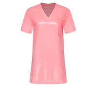 Femme Chemise Nuit En Plastique Imperméable Wetlook Blouse Malade Rose L