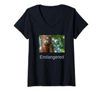 Femme Chemise Orang-outan en Voie de Disparition Orange outan de Sumatra T-Shirt avec Col en V