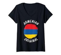 Femme Chemise Originale arménienne avec Drapeau de l'Arménie | Armenian Roots T-Shirt avec Col en V