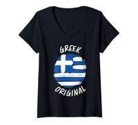 Femme Chemise Originale Grecque | Drapeau de la Grèce | Racines grecques T-Shirt avec Col en V