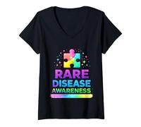 Femme Chemise pour la Journée des Maladies rares 2026 - Soutien de la Sensibilisation aux Maladies rares T-Shirt avec Col en V