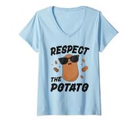 Femme Chemise Respect The Potato pour Enfants, garçons, Hommes, légumes Amusants T-Shirt avec Col en V