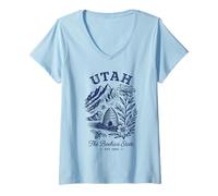 Femme Chemise Retro State Utah Est 1896 Zion Salt Lake Red Rocks T-Shirt avec Col en V