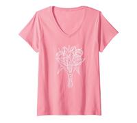 Femme Chemise Rose avec Fleurs Tulipes T-Shirt avec Col en V