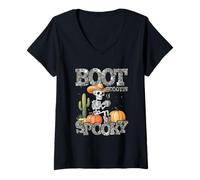 Femme Chemise Squelette Cowboy Scootin Spooky Pumpkin Desert T-Shirt avec Col en V