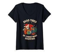 Femme Chemise Squelette de Noël Humoristique Dead Tired T-Shirt avec Col en V