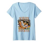 Femme Chemise Squelette « Sorry I'm Booked » avec écusson Citrouille et fantôme d'automne T-Shirt avec Col en V