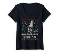 Femme Chemise Ugly New Hampshire NH Christmas Trees Reindeer T-Shirt avec Col en V