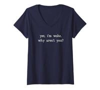 Femme Chemise Woke, Yes I'm Woke Why aren't You, Save Democracy T-Shirt avec Col en V