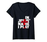 Femme Chemises de Sport chrétiennes d'athlète - in Jesus Name I Play Shirt T-Shirt avec Col en V