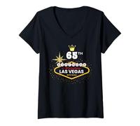 Femme Chemises de Voyage pour Filles de Las Vegas 2025 C'est Mon 65e Anniversaire T-Shirt avec Col en V