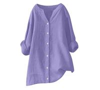 Femme Chemisier Coton Lin Été Décontractés Manches Longues Chemise Tops avec Boutons Col Rever Oversize Couleur Unie Chemisiers et Blouses Tunique Mode et Elegant Respirant T-Shirts Grande Taille