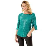Femme Chemisier Moderne à Sequin Blouse Sexy 3/4 Manches Léger Col Rond Pull on Chic Confortable été S Bleu-Vert à Paillettes