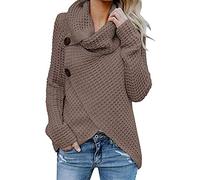 Femme Chemisier Pin Up Chic Pull Femmes Pas Cher A La Mode Ample Pull Tricoté AsyméTrique Pile De Col Cardigan Sexy Wrap Tops Pullover Cardigan Shirt Casual (2XL(EU42, Marron)