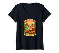 Femme Chengdu China Badge de Voyage pour mère et bébé Panda Rouge T-Shirt avec Col en V