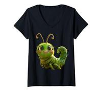 Femme Chenille Drôle de Chenille Métamorphose Douce Verte Chenille T-Shirt avec Col en V