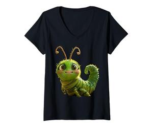Femme Chenille Drôle de Chenille Métamorphose Douce Verte Chenille T-Shirt avec Col en V