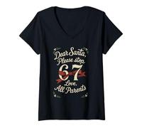 Femme Cher Père Noël 67 Funny Christmas Six Sept 6-7 Parents T-Shirt avec Col en V