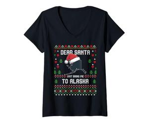 Femme Cher Père Noël, amène-Moi en Alaska, Un Vilain Amateur de Chandails de Noël T-Shirt avec Col en V