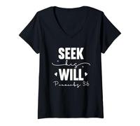 Femme Cherchez Sa Volonté Proverbes 3:6 Message Inspirant T-Shirt avec Col en V