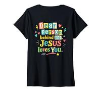 Femme Chère Personne derrière Moi Jésus Vous Aime Foi Positive Inspira T-Shirt avec Col en V