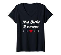 Femme Chérie Petit Nom Bichette biche Amour surnom ma biche T-Shirt avec Col en V