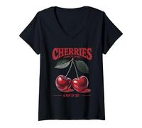 Femme Cherries A Pop of Joy Style Vintage de la Ferme au marché T-Shirt avec Col en V