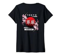Femme Cherry Blossom DE Grande Ville AU Japon Retour Imprimer T-Shirt avec Col en V