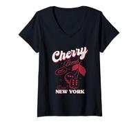 Femme Cherry Bomb Winner Takes All Dice New York T-Shirt avec Col en V