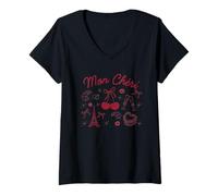 Femme Cherry Mon Cheri Paris Enterrement de Vie de Jeune Fille T-Shirt avec Col en V