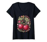 Femme Cherry Sweet Little Stone Fruit Cherry Lover T-Shirt avec Col en V